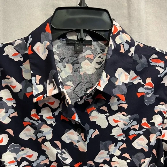 COS Long Sleeve Button Down Blouse Navy Abstract Floral Size 6 - Picture 4 of 9